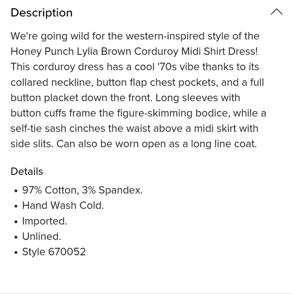 Honey Punch From Lulus Brown Corduroy Midi Dress  NWT Size M - Picture 6 of 6